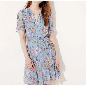 LOFT‎ Light Blue Floral Flirty Ruffle Mini Dress Size Large